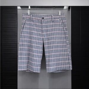 Lululemon Men’s Commission Kahuna Chino Shorts Pink Black Check Size 38